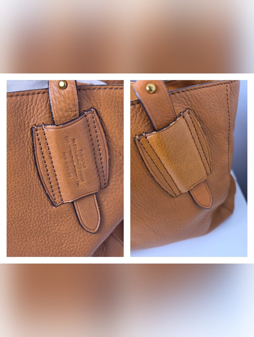 Ralph Lauren Leather Heritage Logo Cognac Tote Satchel Bag - Picture 9 of 16